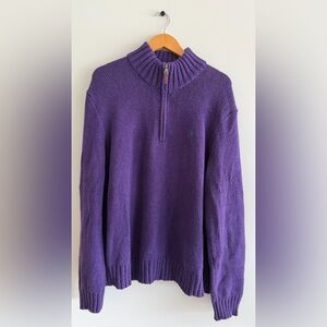 Polo Ralph Lauren Mens M Purple Quarter Zip Sweater Preppy Classic Fisherman